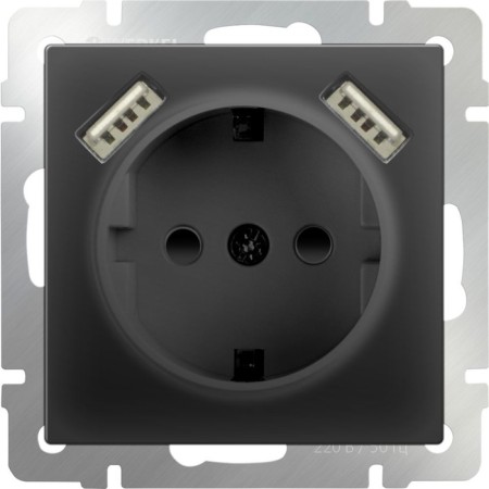 Grounding socket, curtains and USBX2 WL08-SKGS-USBX2-IP20, black color
