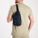 Male sling bag from textiles, headphone opening, blue color