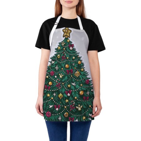 Apron of a kitchen with a photo print "Emergency Christmas tree", adjustable, size OS