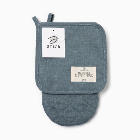 Set of kitchen. Ethel Eco Turquoise: mittens 15x28cm, 6x19cm sever-5