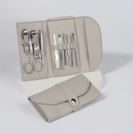 Manicure set "Lucy", 10 objects, leatherette-cherol, color gray color-2