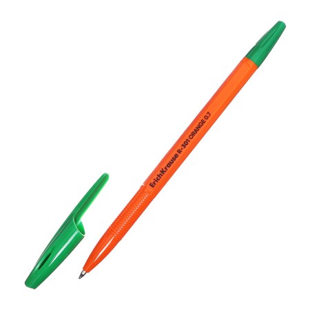 Ballpoint handle Erichkrause R-301 Orange Stick, node 0.7 mm, green ink, letter line 2000 meters, barcode on the handle-8
