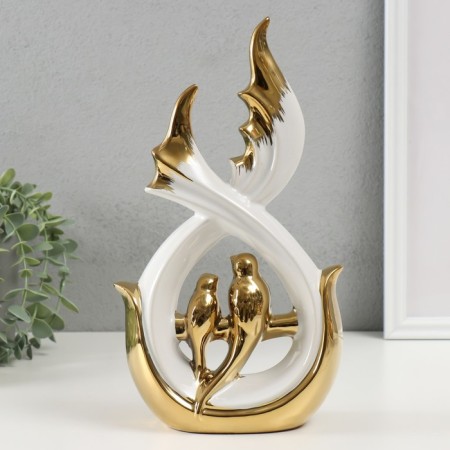 Souvenir ceramics "Two birds on a branch" White with gold 7x15.5x29.5 cm