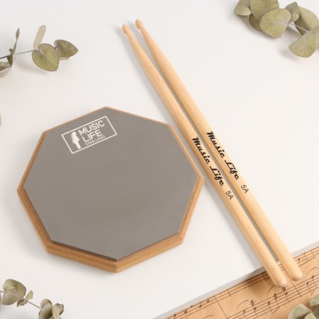 A set of drummer Music Life: Training PED, D-8 inches + drum sticks, gray