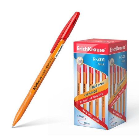 Ballic handle Erichkrause R-301 Orange Stick, node 0.7 mm, ink red, letter line 2000 meters, barcode on the handle
