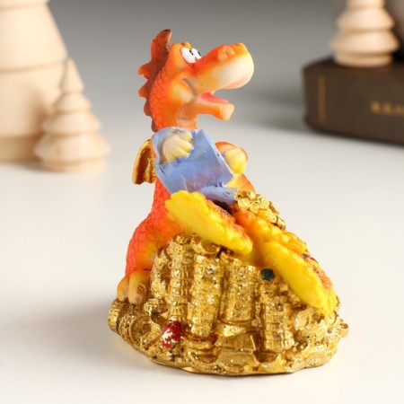 Piglite Polystone "Puffy Dragon with coins and sunflower" 8.3x6.2x9 cm-3
