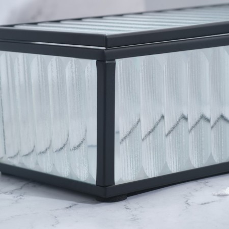 Organizer for storage "Ribbed", 1 section, with a lid, glass, with a mirror base, 14.5 × 8.5 cm, the color is transparent/black-6