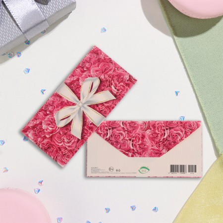 Money envelope "Universal" pink roses, bow, 17x8 cm-1