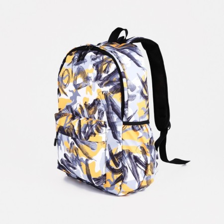 School backpack of textiles on lightning, 3 pockets, yellow/gray color-2