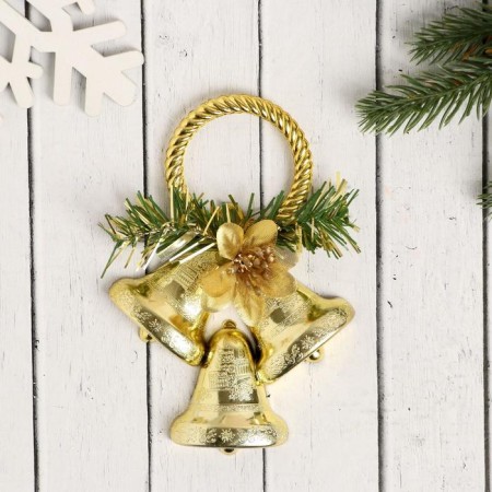 New Year's decoration "Three bells with a flower on the ring" 10x14.5 cm, gold