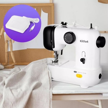 Sewing machine KitFort KT-6056, 9 W, 12 operations, semi-automatic, white-hourly-2