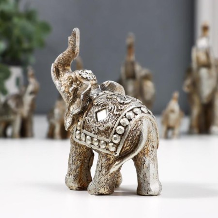 Souvenir Polystone "Elephants Silver Popon" set 7 pcs h = 12; 10.5; 9.5; 8; 7; 6; 5 cm-4