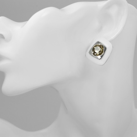 Emall earrings "abstraction" rhombus, white color in silver-3