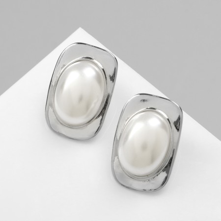 Earrings with pearls "atmosphere" rectangle, white color in silver-1