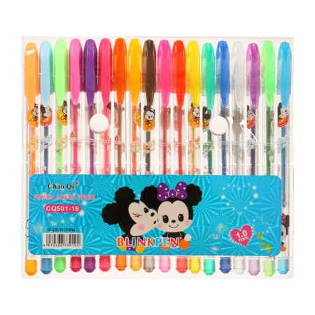 A set of gel pens, 18 colors, metallic, a body with a pattern, in a blister on a button-8