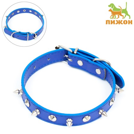 Collar "Lyon" with spikes 45 x 2 cm, Osh 34-40 cm, artificial leather, blue