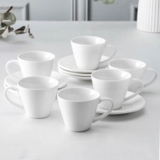 Porcelain tea set 6 Person Wilmax, 12 items: 6 cups 180 ml, 6 saucer d = 14 cm, white color