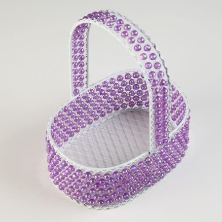 Basket, 18x12x6/23 cm, metal, beads-1
