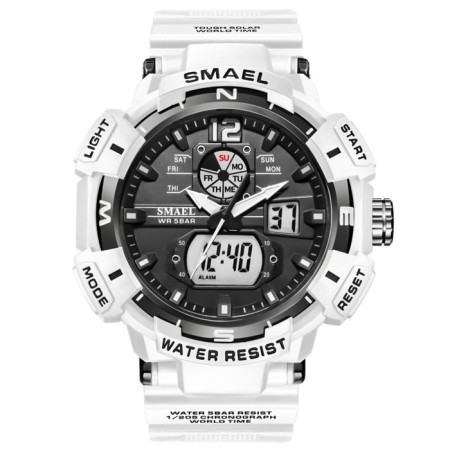 Watch is electronic watch, with an alarm clock, D-5.3 cm, strap L-26 cm, 5 atm, white