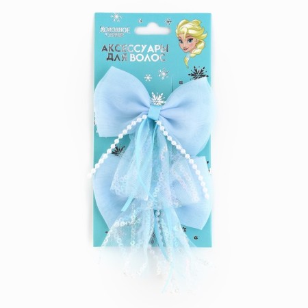 Hair hair clip, bow 7.5 cm, 2 pcs, cold heart