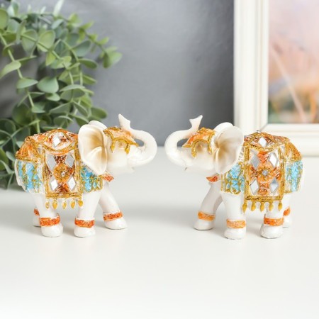 Polystone souvenir "White Elephant in the Golden Popone with blue inserts" MIX 9.5x5x7 cm