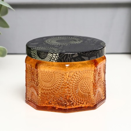 Bank for candles glass with a lid "Flower" orange, polyhedron 5x7x7 cm