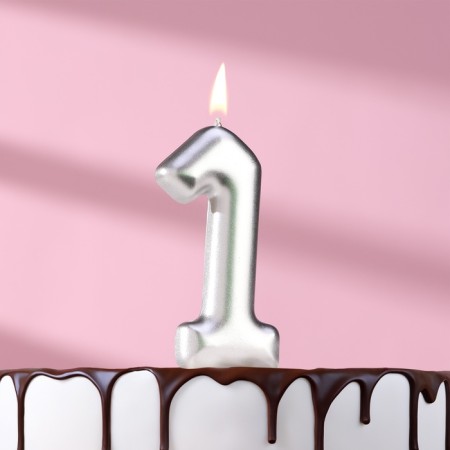Candle in the Cake "European", number "1", 6 cm, silver