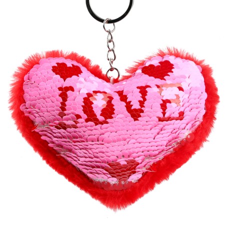 Soft toy "heart" with sequins, on a key fob, 10 cm, red-pink color-2