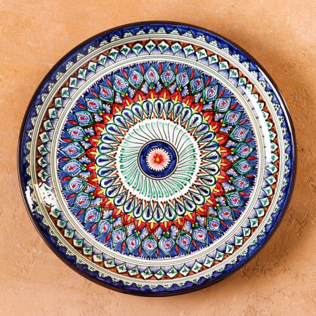 Round Laragan "Rishtan", 36 cm, blue-red ornament-4