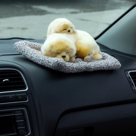 Toy on a car panel, dogs on a pillow, beige color-3