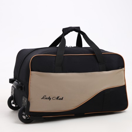 Road bag on wheels, long belt, black/beige color