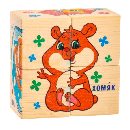 Wooden cubes "Pets", set of 4 pcs.-1