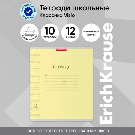 Notebook 12 sheets in the slanting ruler, Erichkrause Visio "Classic", cover coated cardboard, offset block, yellow-10