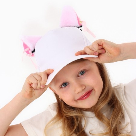 Baby cap for a girl "cat" with ears, white color, rr 52-54, 5-7 years old-13