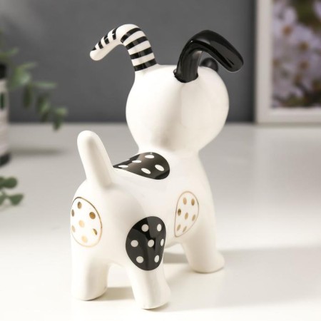 Souvenir ceramics "puppy in pars" white-black with gold 12.8x8.5x13.5 cm-3