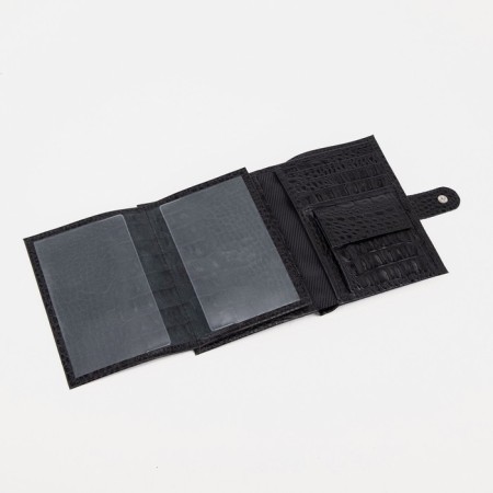 Male purse on the button, a department for car documents and passports, black color-3