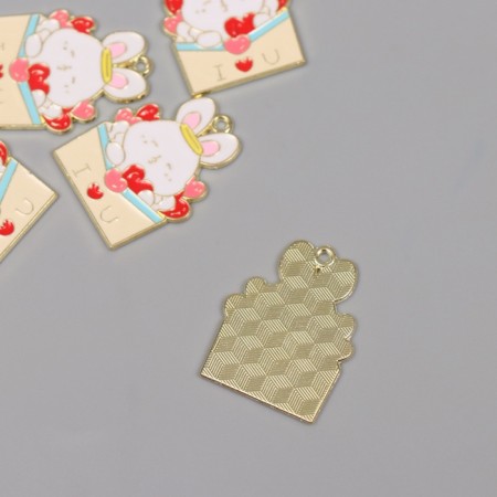 Decor for creativity metal, enamel "Bunny with an envelope with hearts" 2.8x2.2 cm-1