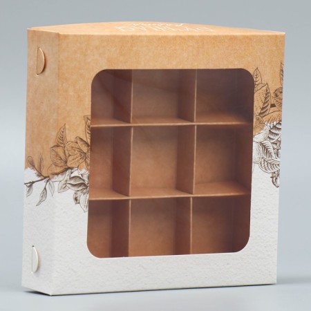 Box for sweets, confectionery packaging, 9 cells, “handmade”, 14.7 x 14.7 x 3.5 cm-1