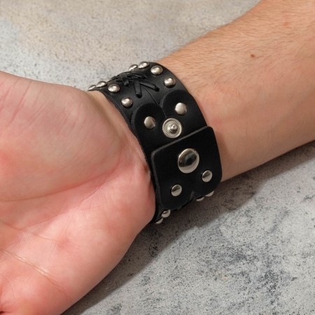 Bracelet skin "minimal" weaving, black color with silver, 23 cm-4