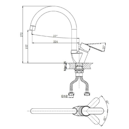 Kitchen mixer Rush Tenerife TE2835-22, single-leaf, with swiveling, chrome-1