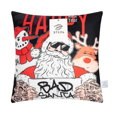 Pillow Decorative New Year's Ethel "Bad Santa", 40x40 cm, 100% p/e, velor-4