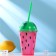Watermelon glass, 450 ml, with a tube and lid, red color