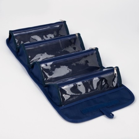 Cosmetic bag, 4 parts on zippers, blue color-2