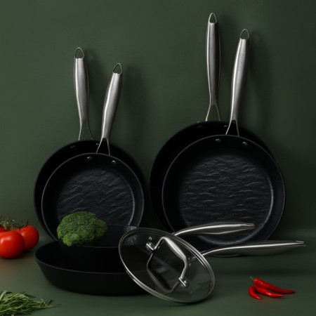 Set of Magistro Rock Stone pan, 2 items: D = 22 cm, D = 26 cm, kitchen forceps, anti -stick coating, induction-17