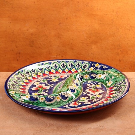 Menzhitsa Rishtan ceramics "Flowers", 32 cm, 2 section, blue