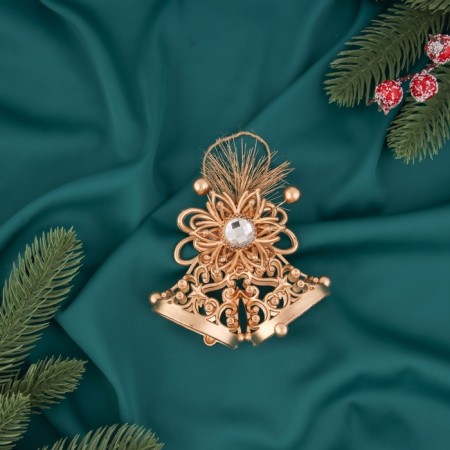 Christmas tree decoration "Bell with flower" 11x10 cm, gold
