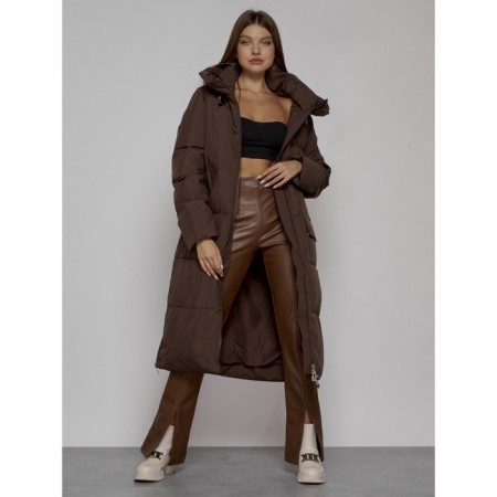 Coat insulated winter female, size 46, dark brown color-10