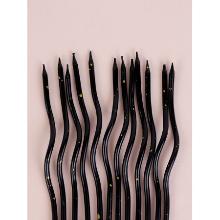 Candles for Cake "Serpentine", 12 pcs, black with sparkles-2