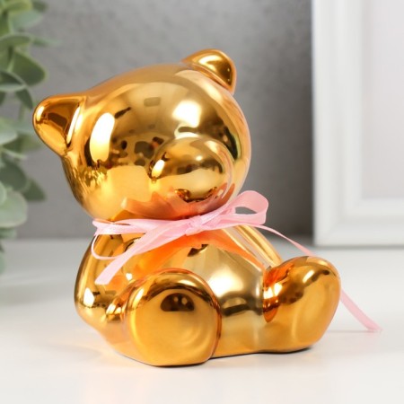 Piggy bank Ceramics "Mishutka with Bantik" gold 9x8x9.8 cm-1