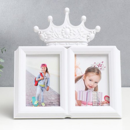 Photo frame plastic in 2 photos 10x15 cm "crown" white 30x28 cm